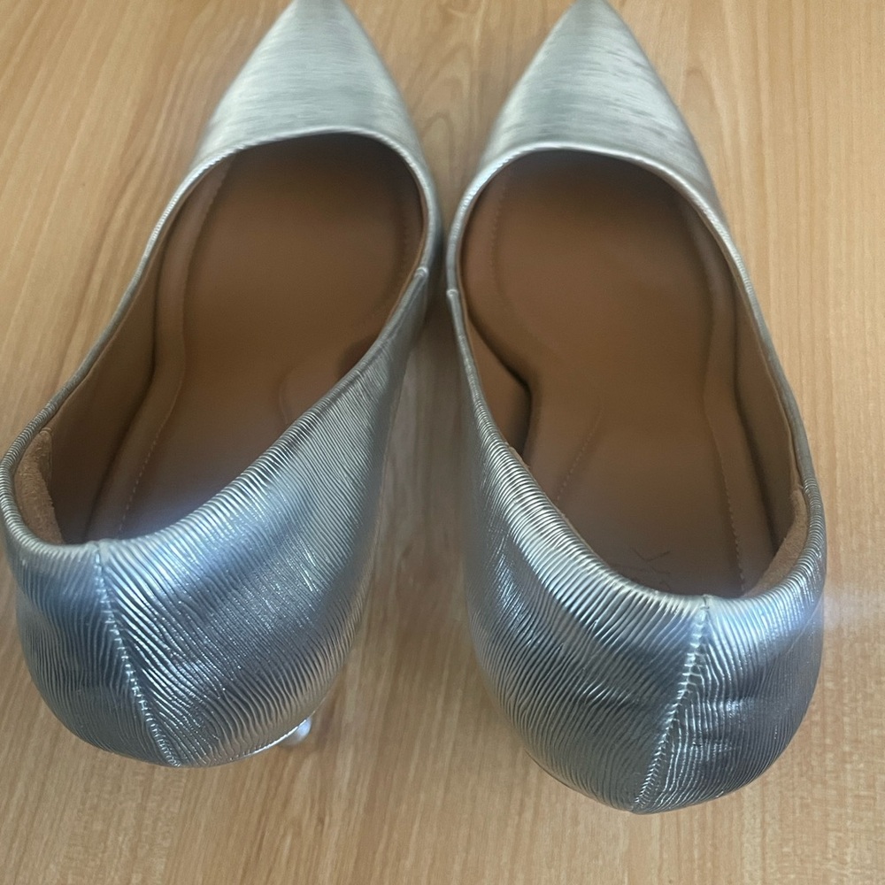 Silver Metallic Pointed Toe Heels - Never Worn